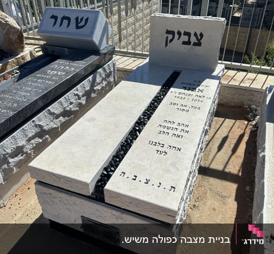 שני מצבות אבן עם כיתוב בעברית בבית קברות
